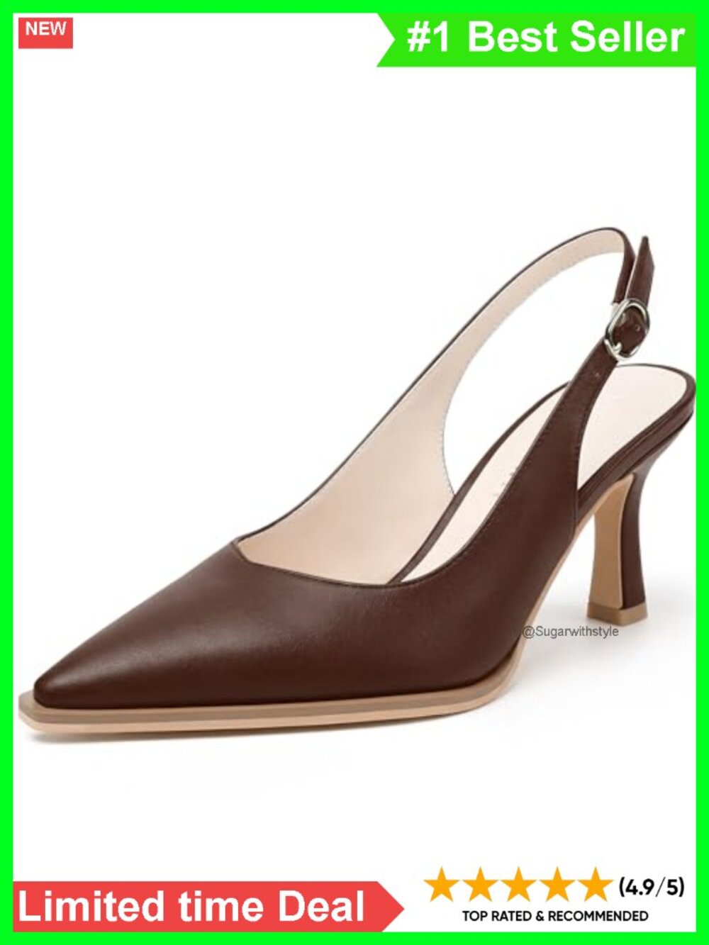 Slingback Kitten Heels Pointed Closed Toe PU Pumps for Work & Weddings